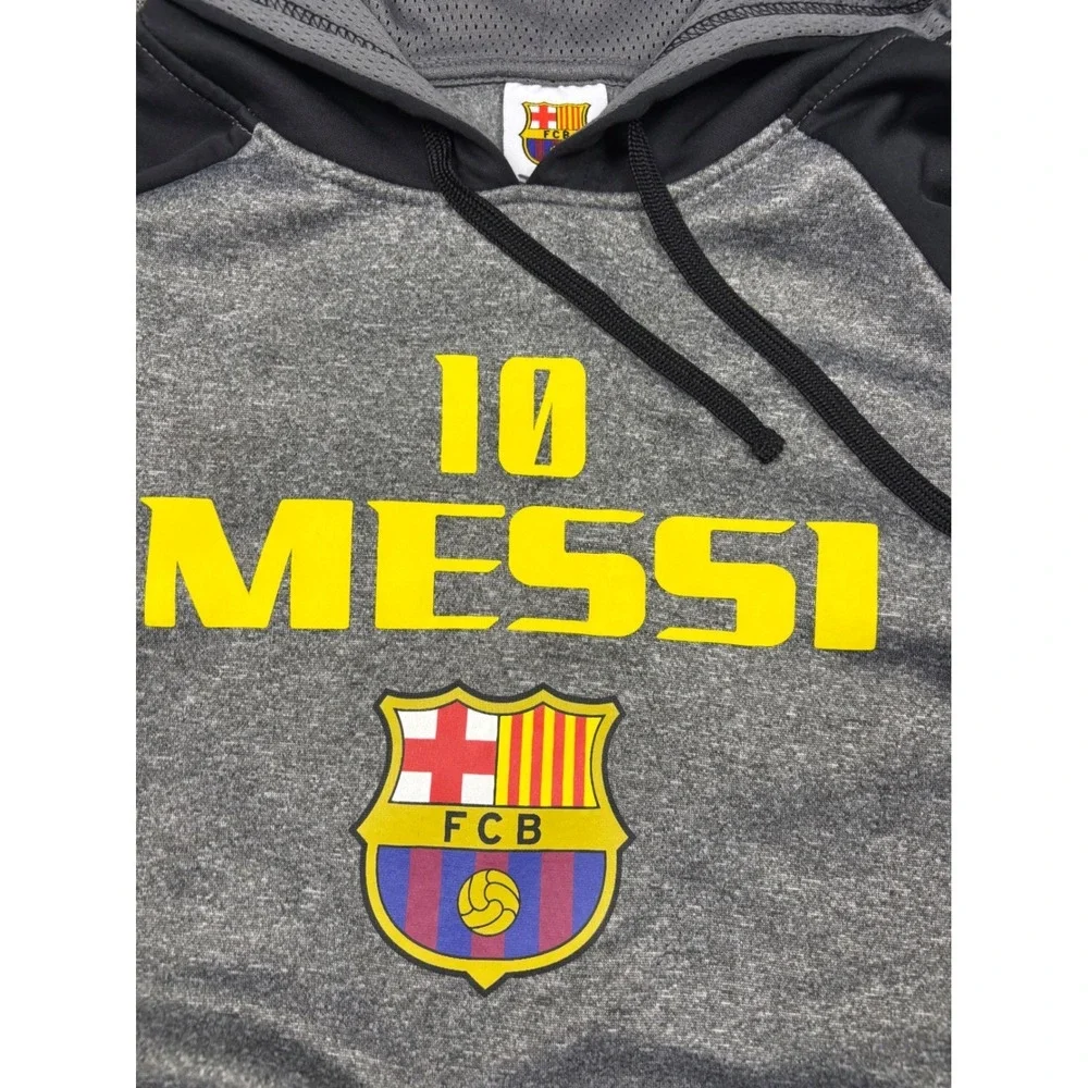 FC Barcelona Messi 10 Hoodie Mens Small Grey Black Soccer FCB‎ Sweatshirt
